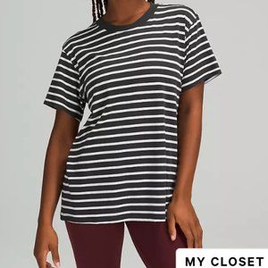 Lululemon All Yours cotton T - Yachtie stripe graphite and white - sz 10